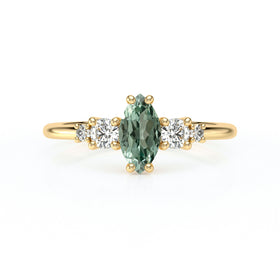 Solitaire accompagné saphir vert et diamant Coucher de Soleil - 12