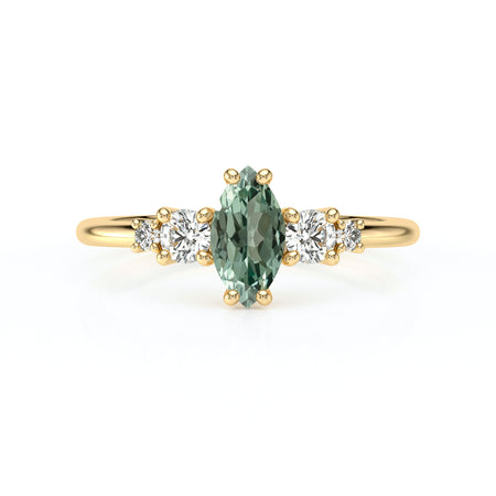 Solitaire accompagné saphir vert et diamant Coucher de Soleil - 12