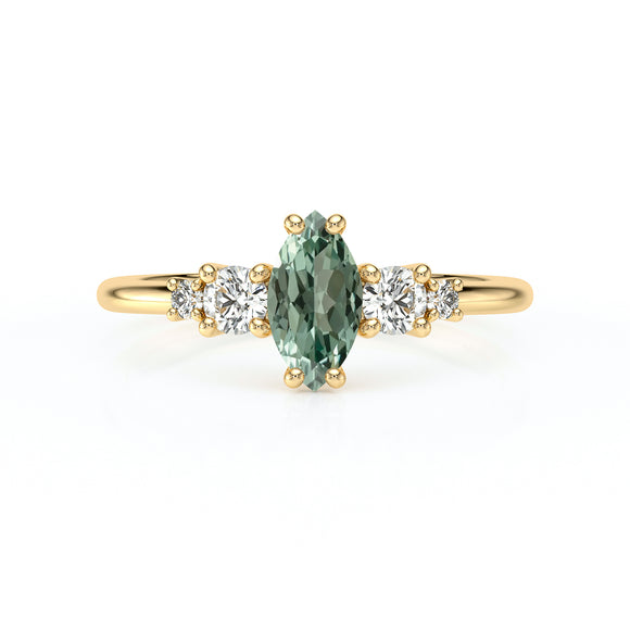 Solitaire accompagné saphir vert et diamant Coucher de Soleil - 12