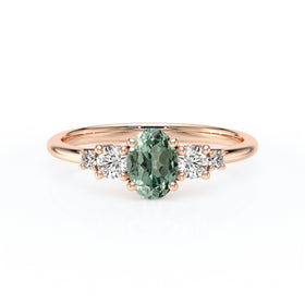 Solitaire accompagné saphir vert et diamant Coucher de Soleil - 13