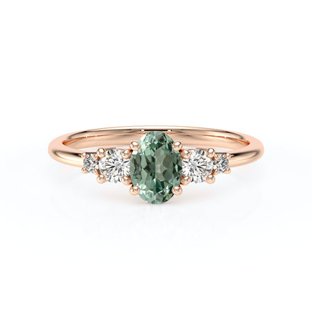 Solitaire accompagné saphir vert et diamant Coucher de Soleil - 13