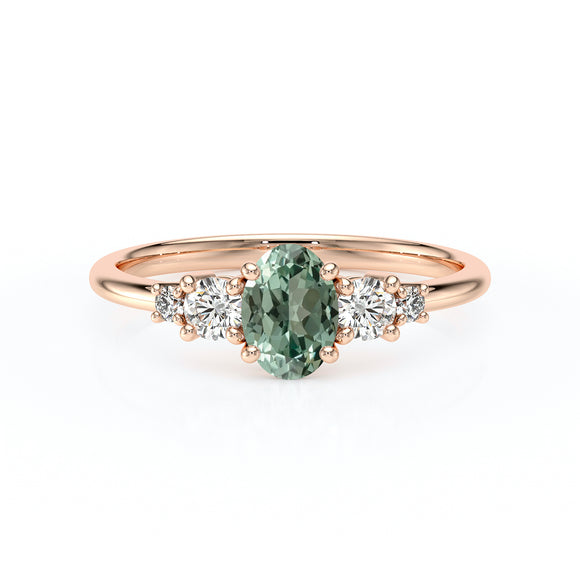 Solitaire accompagné saphir vert et diamant Coucher de Soleil - 13