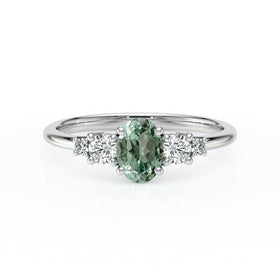 Solitaire accompagné saphir vert et diamant Coucher de Soleil - 13