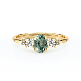 Solitaire accompagné saphir vert et diamant Coucher de Soleil - 13