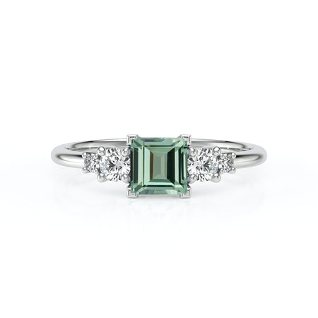 Solitaire accompagné saphir vert et diamant Coucher de Soleil - 14