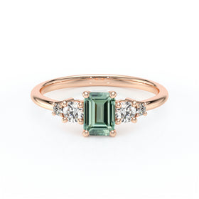 Solitaire accompagné saphir vert et diamant Coucher de Soleil - 15