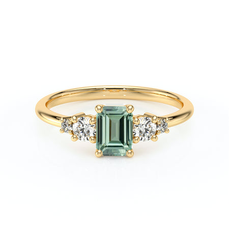 Solitaire accompagné saphir vert et diamant Coucher de Soleil - 15