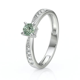 Solitaire accompagné saphir vert et diamant Destinée - 1