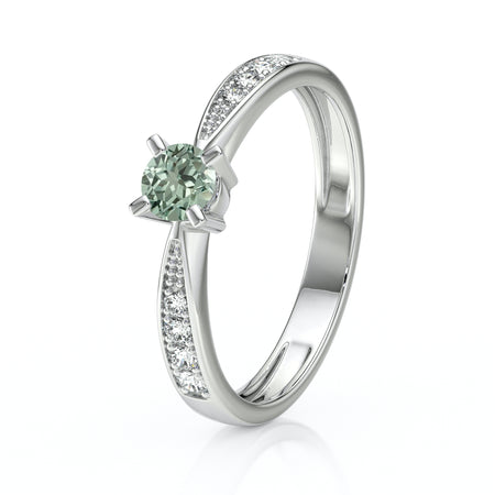 Solitaire accompagné saphir vert et diamant Destinée - 1