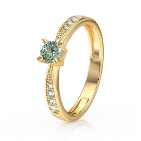 Solitaire accompagné saphir vert et diamant Destinée - 1