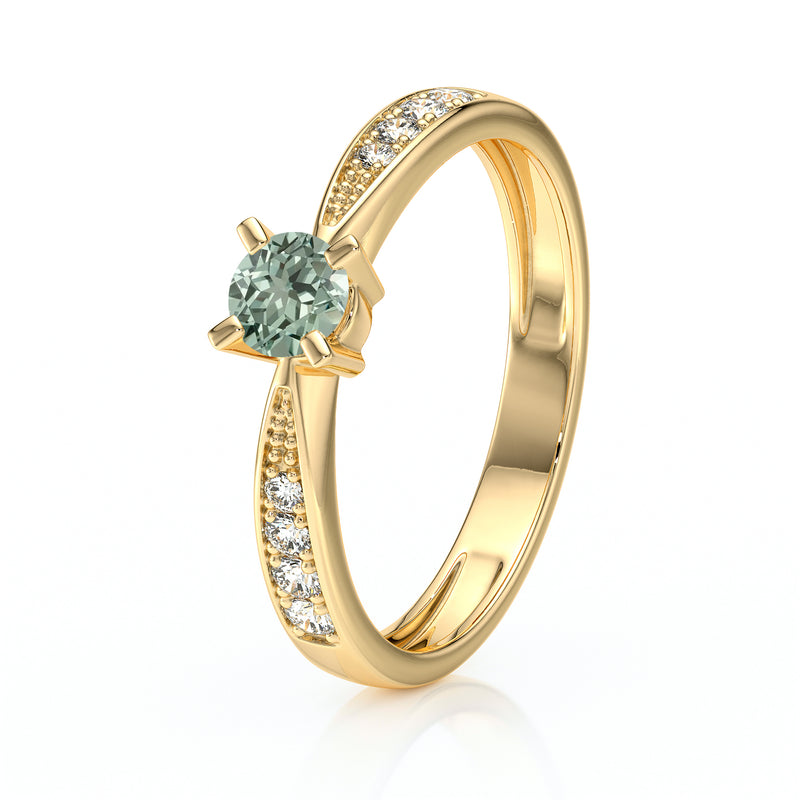 Solitaire accompagné saphir vert et diamant Destinée - 1
