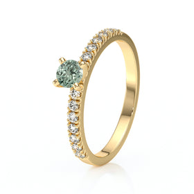 Solitaire accompagné saphir vert et diamant Divine Idylle - 1