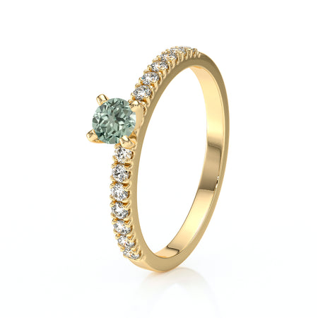 Solitaire accompagné saphir vert et diamant Divine Idylle - 1