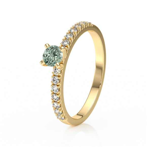 Solitaire accompagné saphir vert et diamant Divine Idylle - 1