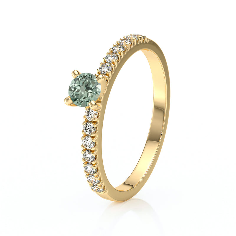 Solitaire accompagné saphir vert et diamant Divine Idylle - 1