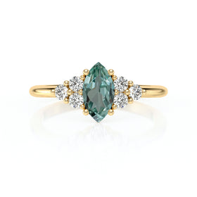 Solitaire accompagné saphir vert et diamant Divine Idylle - 11