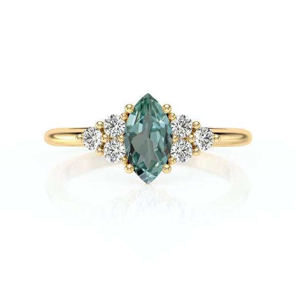 Solitaire accompagné saphir vert et diamant Divine Idylle - 11