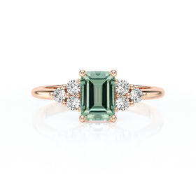 Solitaire accompagné saphir vert et diamant Divine Idylle - 12