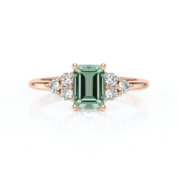 Solitaire accompagné saphir vert et diamant Divine Idylle - 12