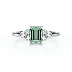 Solitaire accompagné saphir vert et diamant Divine Idylle - 12
