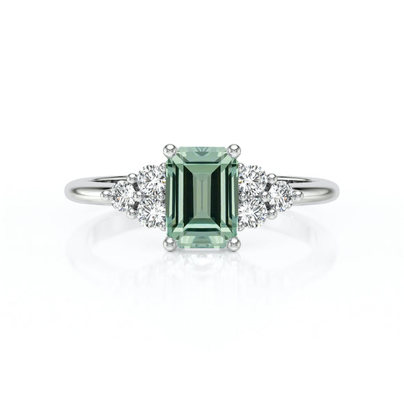 Solitaire accompagné saphir vert et diamant Divine Idylle - 12