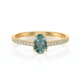 Solitaire accompagné saphir vert et diamant Divine Idylle - 2
