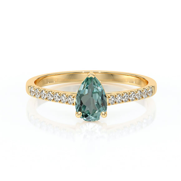 Solitaire accompagné saphir vert et diamant Divine Idylle - 2