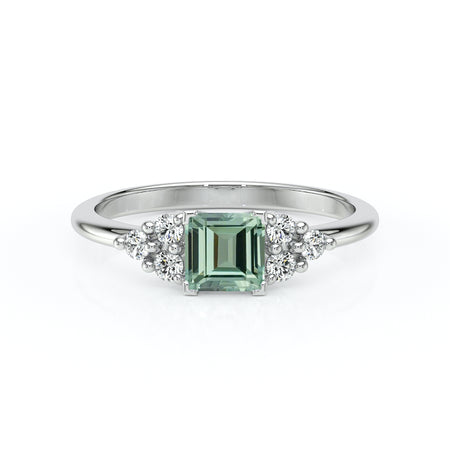Solitaire accompagné saphir vert et diamant Divine Idylle - 25