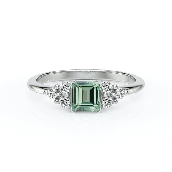 Solitaire accompagné saphir vert et diamant Divine Idylle - 25
