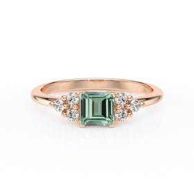 Solitaire accompagné saphir vert et diamant Divine Idylle - 25