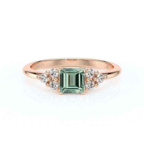 Solitaire accompagné saphir vert et diamant Divine Idylle - 25