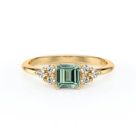 Solitaire accompagné saphir vert et diamant Divine Idylle - 25