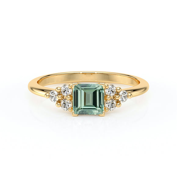 Solitaire accompagné saphir vert et diamant Divine Idylle - 25