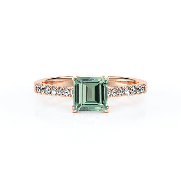 Solitaire accompagné saphir vert et diamant Divine Idylle - 27