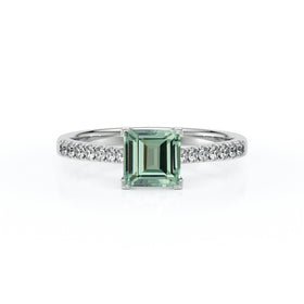 Solitaire accompagné saphir vert et diamant Divine Idylle - 27
