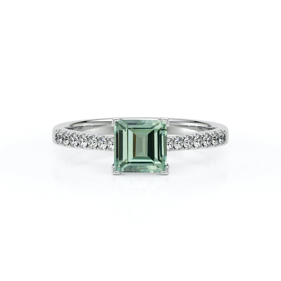 Solitaire accompagné saphir vert et diamant Divine Idylle - 27