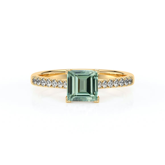 Solitaire accompagné saphir vert et diamant Divine Idylle - 27