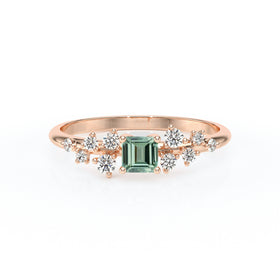 Solitaire accompagné saphir vert et diamant Pluie d'étoiles - 13