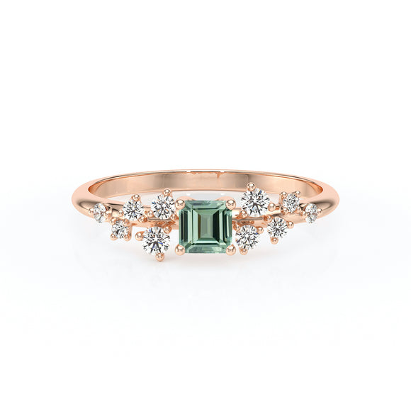 Solitaire accompagné saphir vert et diamant Pluie d'étoiles - 13