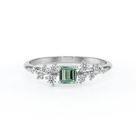 Solitaire accompagné saphir vert et diamant Pluie d'étoiles - 13