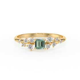 Solitaire accompagné saphir vert et diamant Pluie d'étoiles - 13