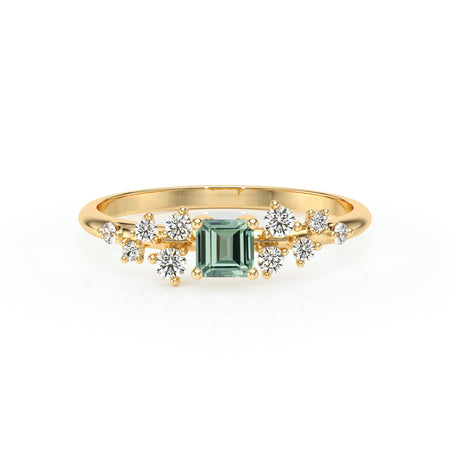 Solitaire accompagné saphir vert et diamant Pluie d'étoiles - 13