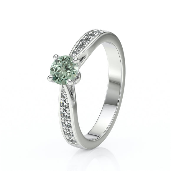 Solitaire accompagné saphir vert et diamant Pluie d’étoiles - 15