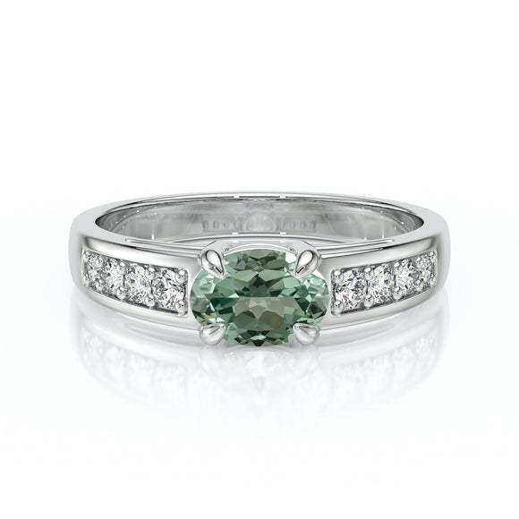 Solitaire accompagné saphir vert et diamant Pluie d’étoiles - 16