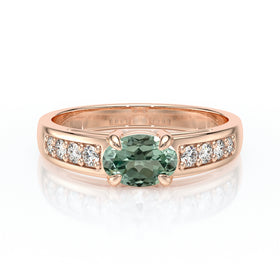 Solitaire accompagné saphir vert et diamant Pluie d’étoiles - 16