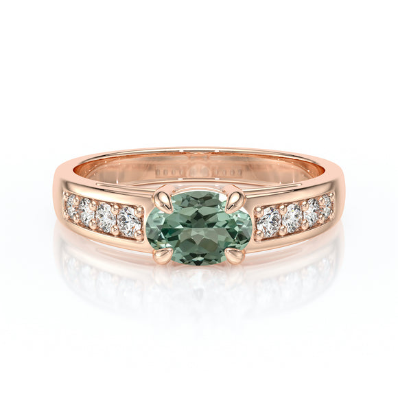 Solitaire accompagné saphir vert et diamant Pluie d’étoiles - 16