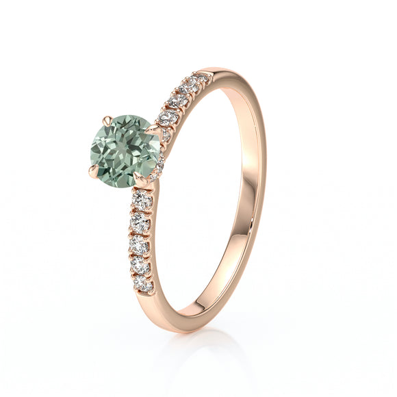 Solitaire accompagné saphir vert et diamant Pluie d’étoiles - 17
