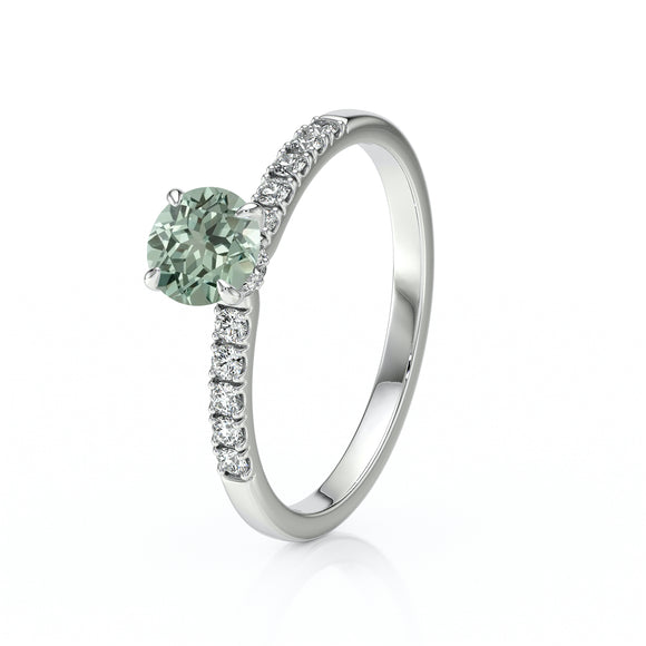 Solitaire accompagné saphir vert et diamant Pluie d’étoiles - 17