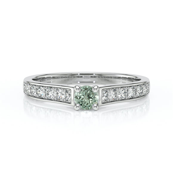 Solitaire accompagné saphir vert et diamant Pluie d’étoiles - 2