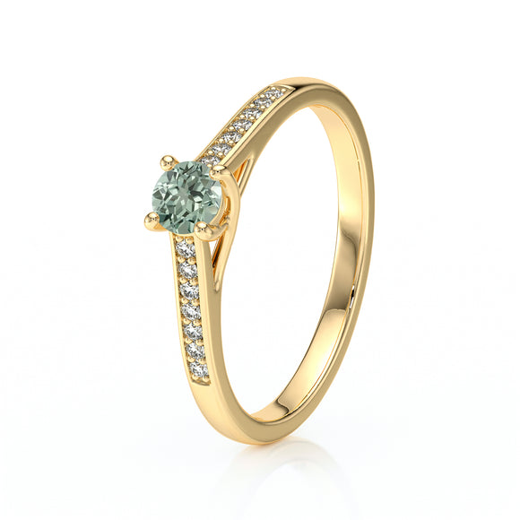 Solitaire accompagné saphir vert et diamant Pluie d’étoiles - 4